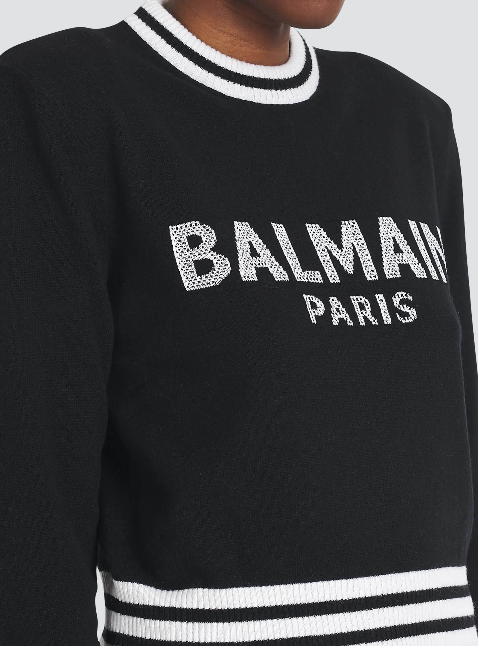 Cropped Wool Sweatshirt With Logo-Balmain Discount