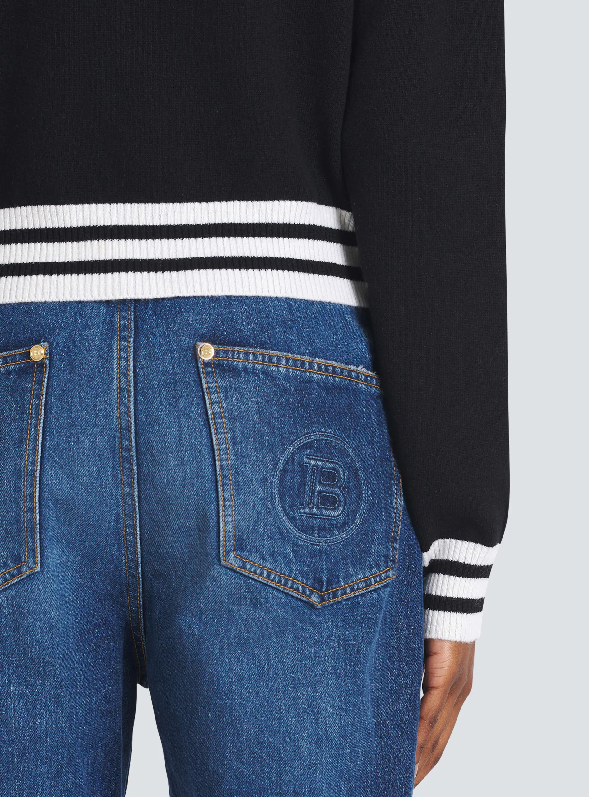 Cropped Wool Sweatshirt With Logo-Balmain Discount