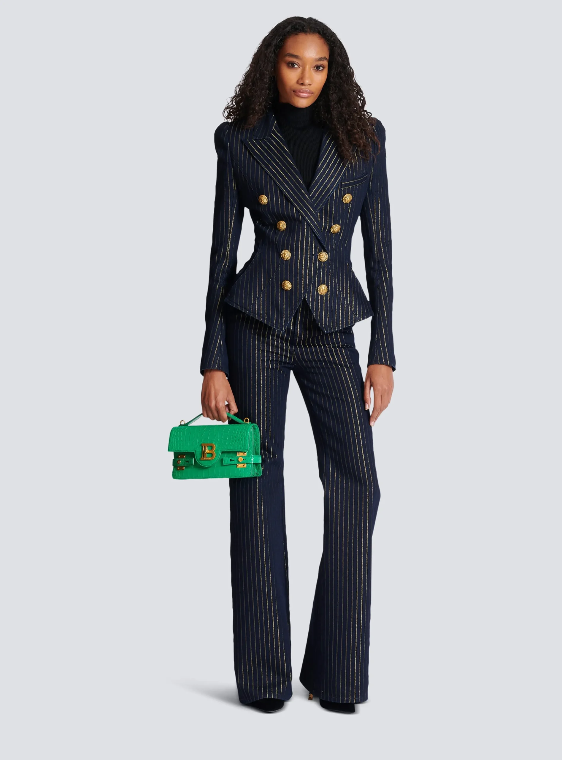 Denim Jacket With Lurex Stripes-Balmain Shop