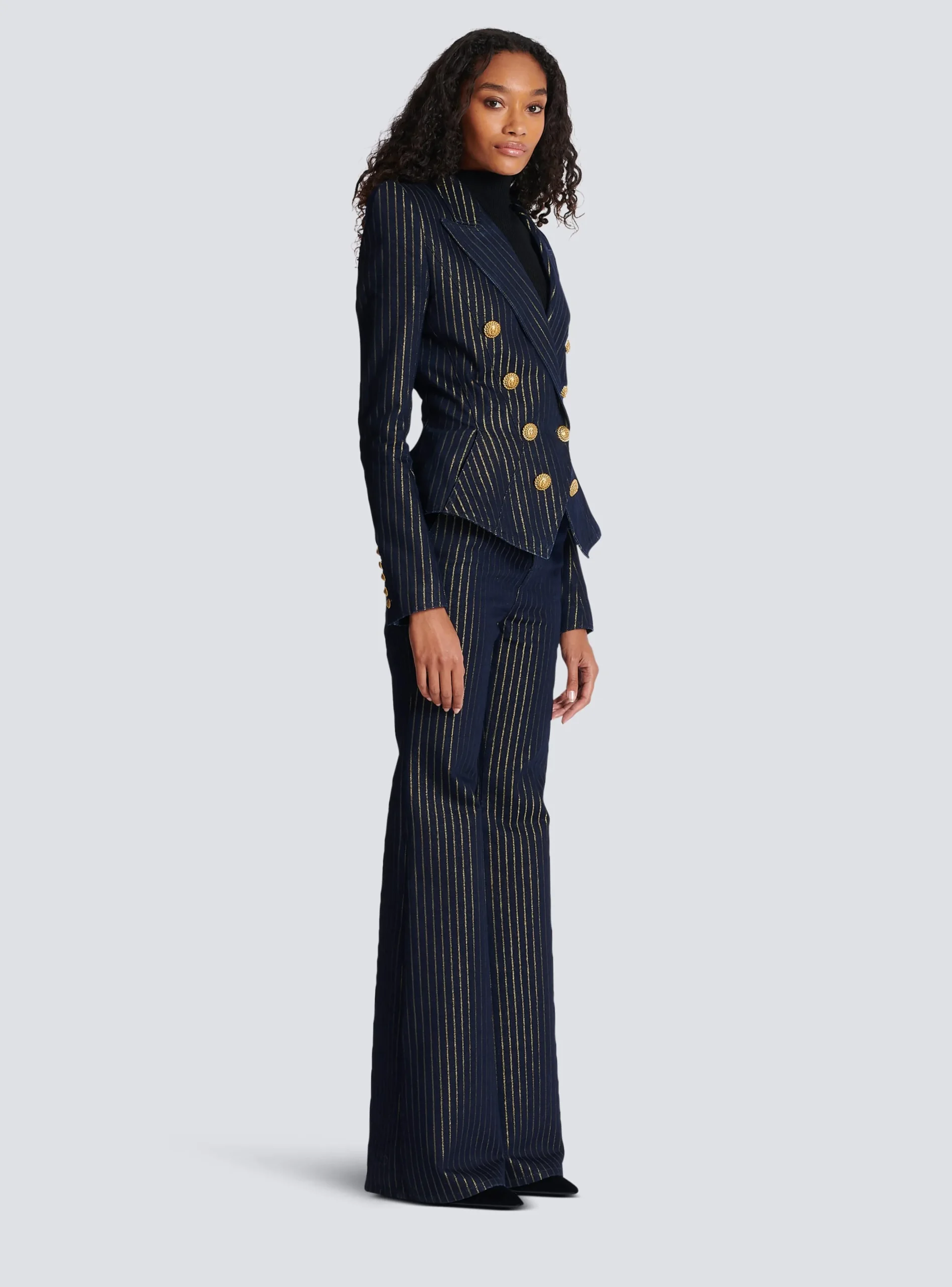 Denim Jacket With Lurex Stripes-Balmain Shop