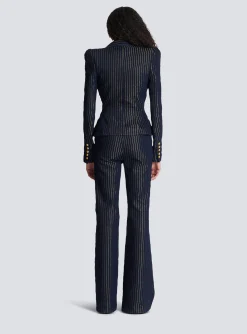 Denim Jacket With Lurex Stripes-Balmain Shop