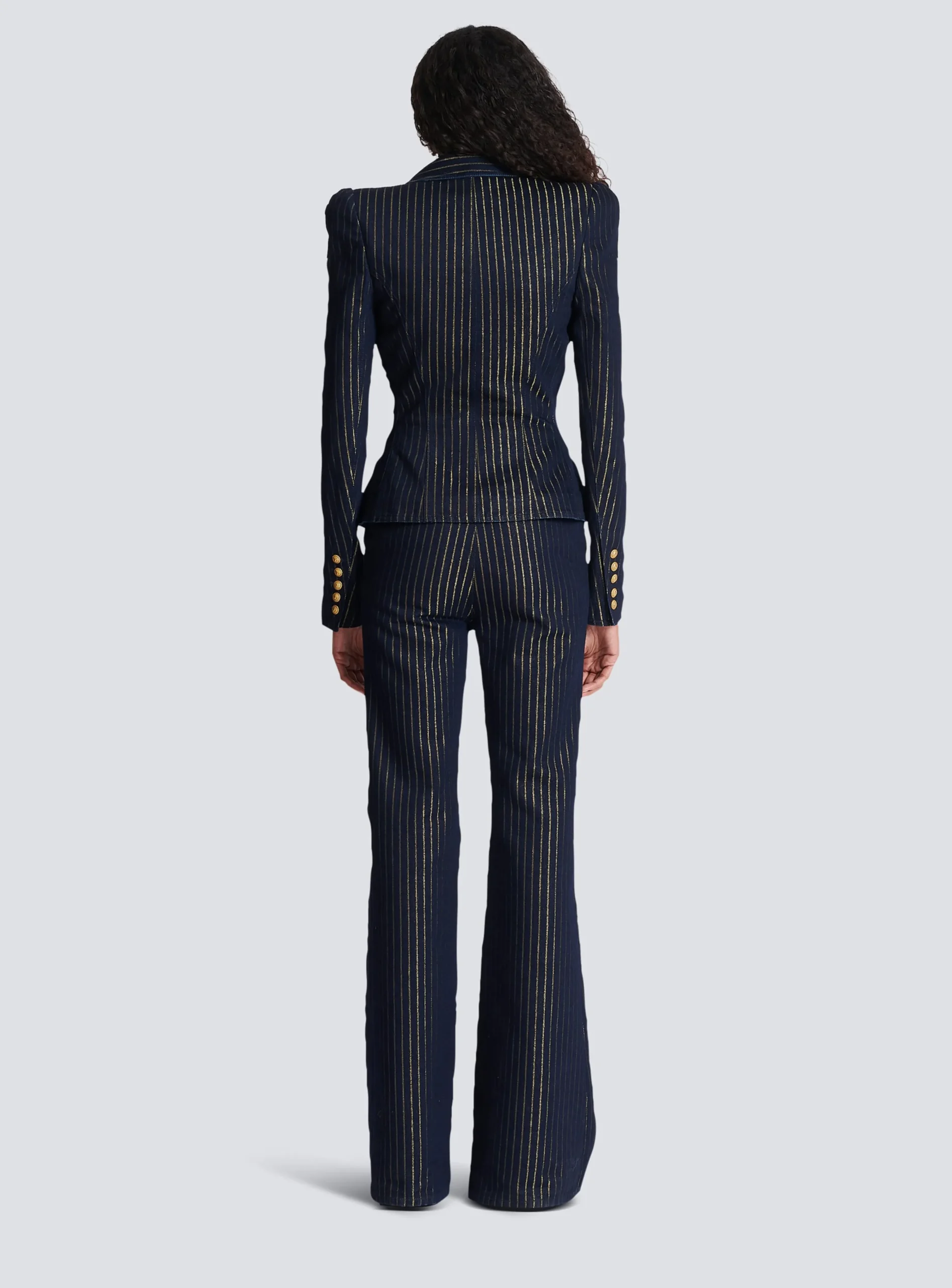 Denim Jacket With Lurex Stripes-Balmain Shop