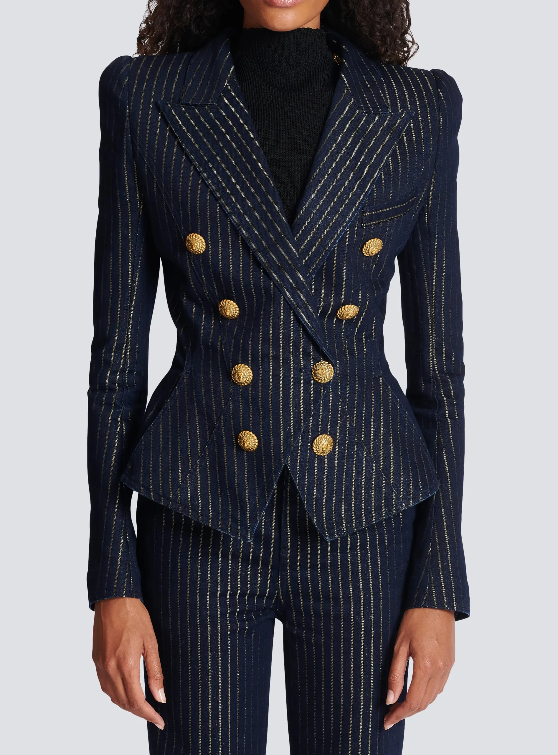 Denim Jacket With Lurex Stripes-Balmain Shop