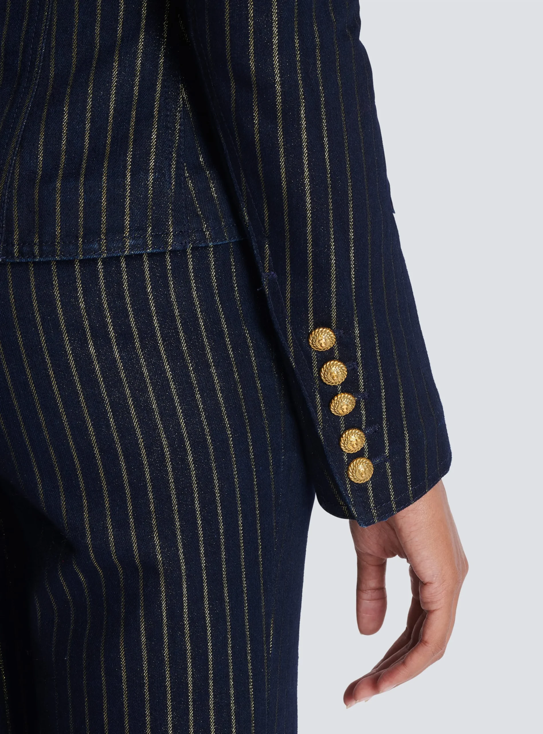 Denim Jacket With Lurex Stripes-Balmain Shop