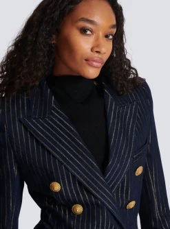 Denim Jacket With Lurex Stripes-Balmain Shop