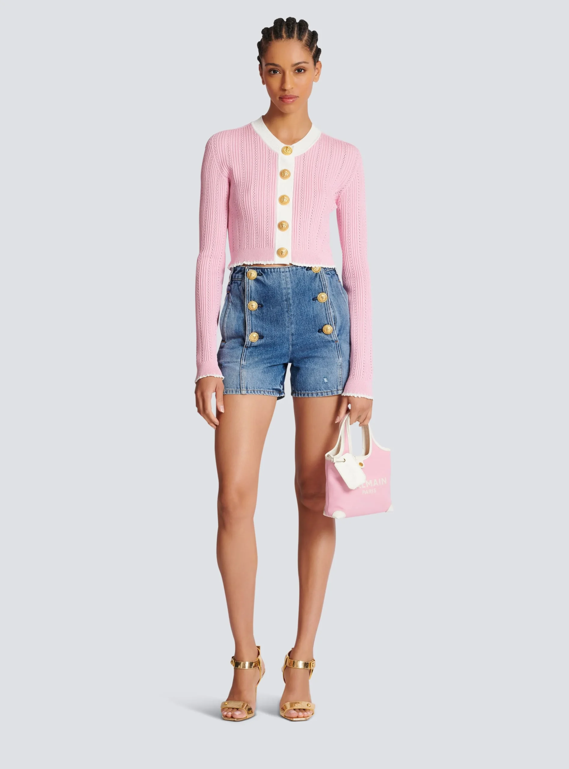 Denim Shorts With Buttons-Balmain Hot