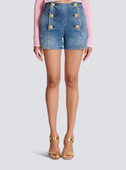 Denim Shorts With Buttons-Balmain Hot