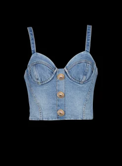 Denim Top With Thin Straps-Balmain New