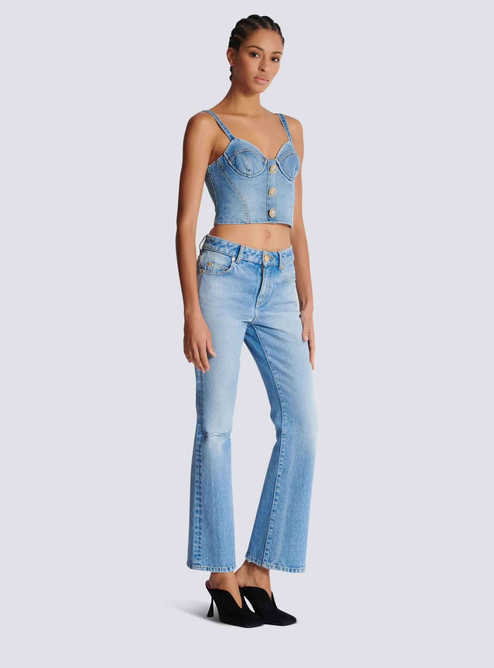 Denim Top With Thin Straps-Balmain New