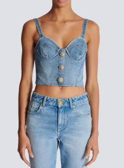 Denim Top With Thin Straps-Balmain New