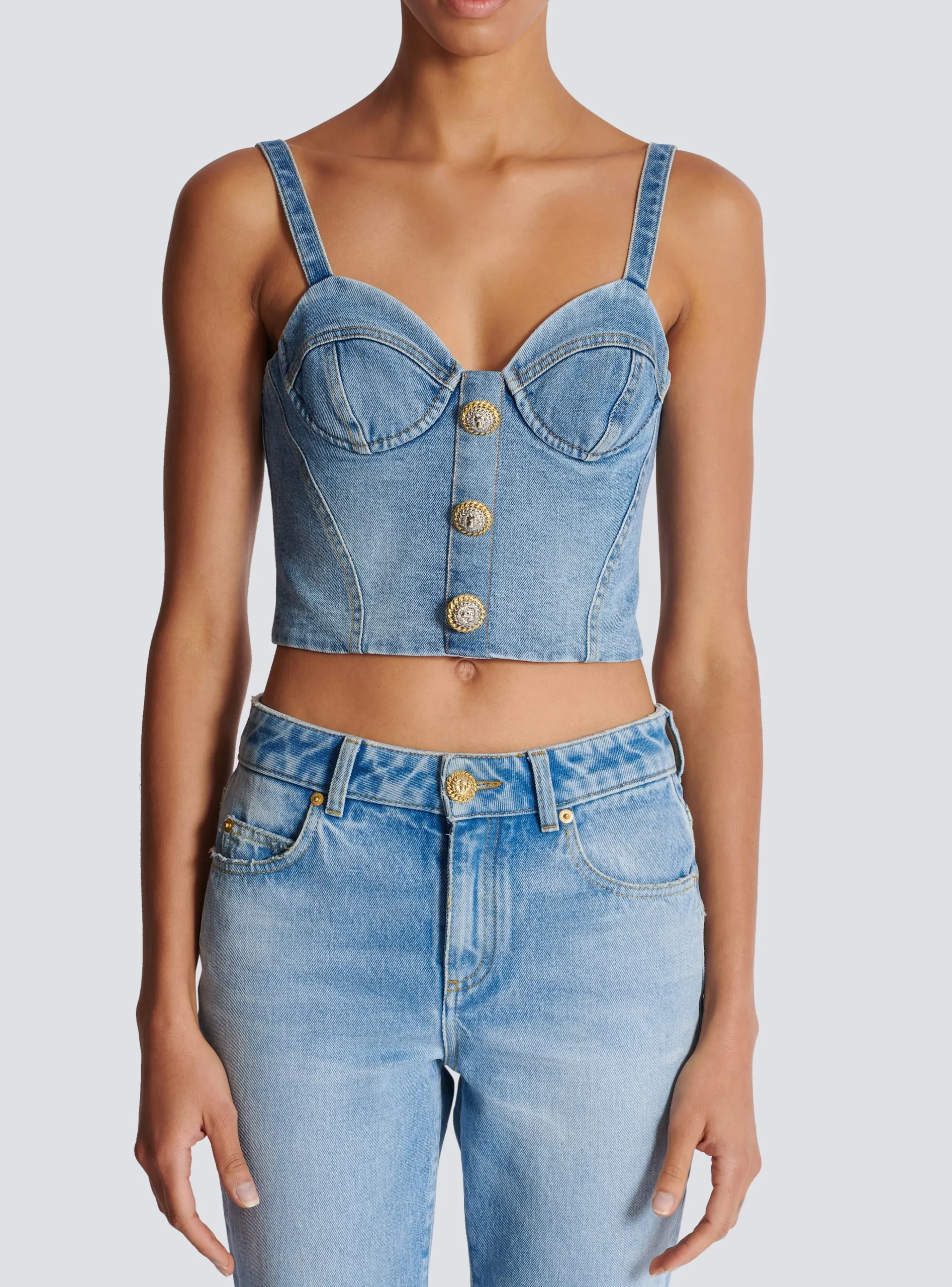 Denim Top With Thin Straps-Balmain New