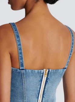 Denim Top With Thin Straps-Balmain New