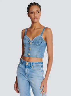 Denim Top With Thin Straps-Balmain New