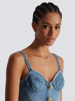 Denim Top With Thin Straps-Balmain New