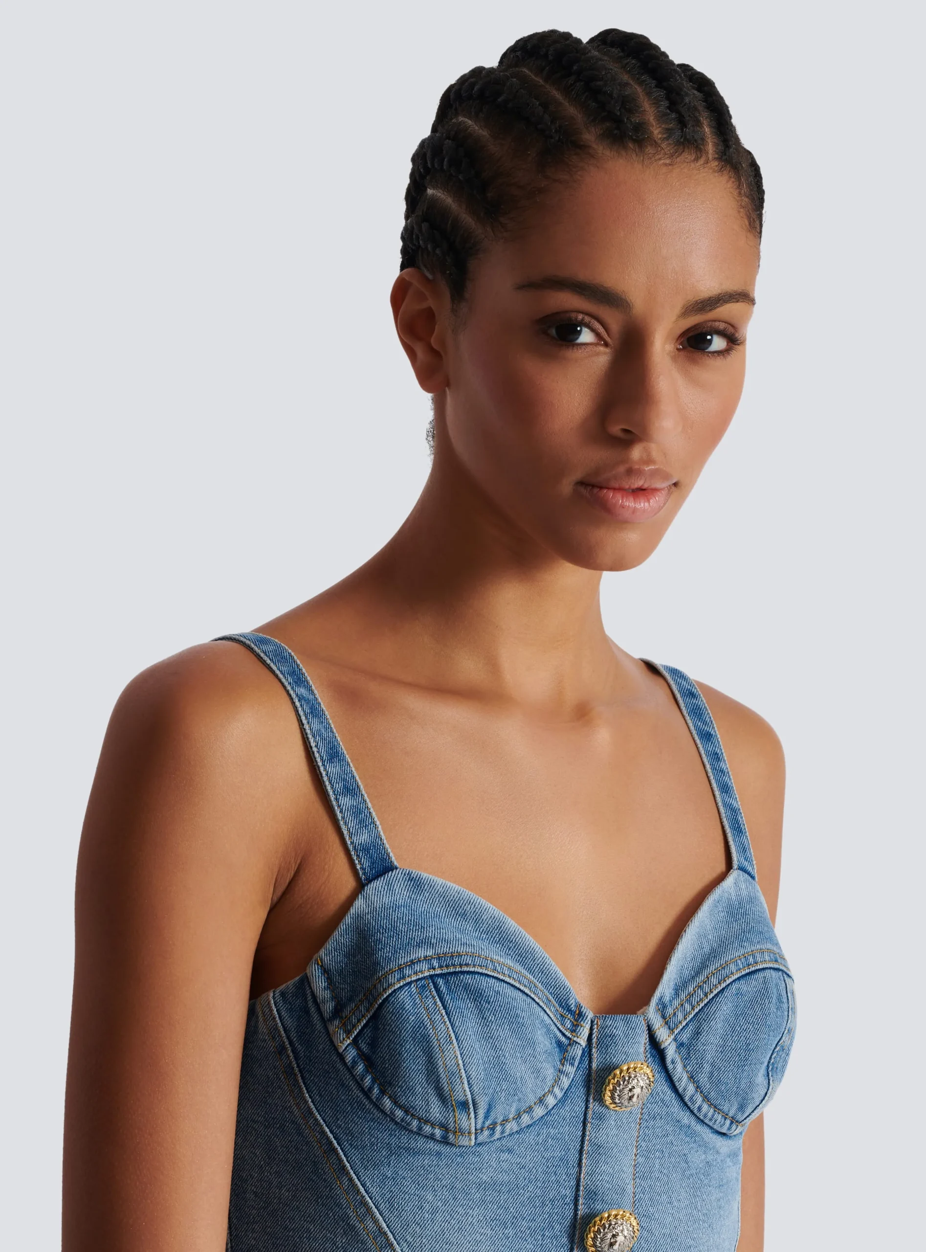 Denim Top With Thin Straps-Balmain New