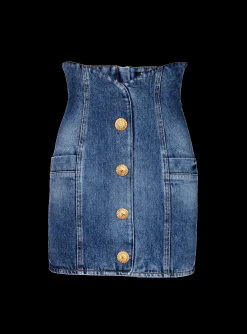 Denim Tulip Skirt With Buttons-Balmain Store