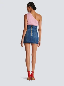 Denim Tulip Skirt With Buttons-Balmain Store