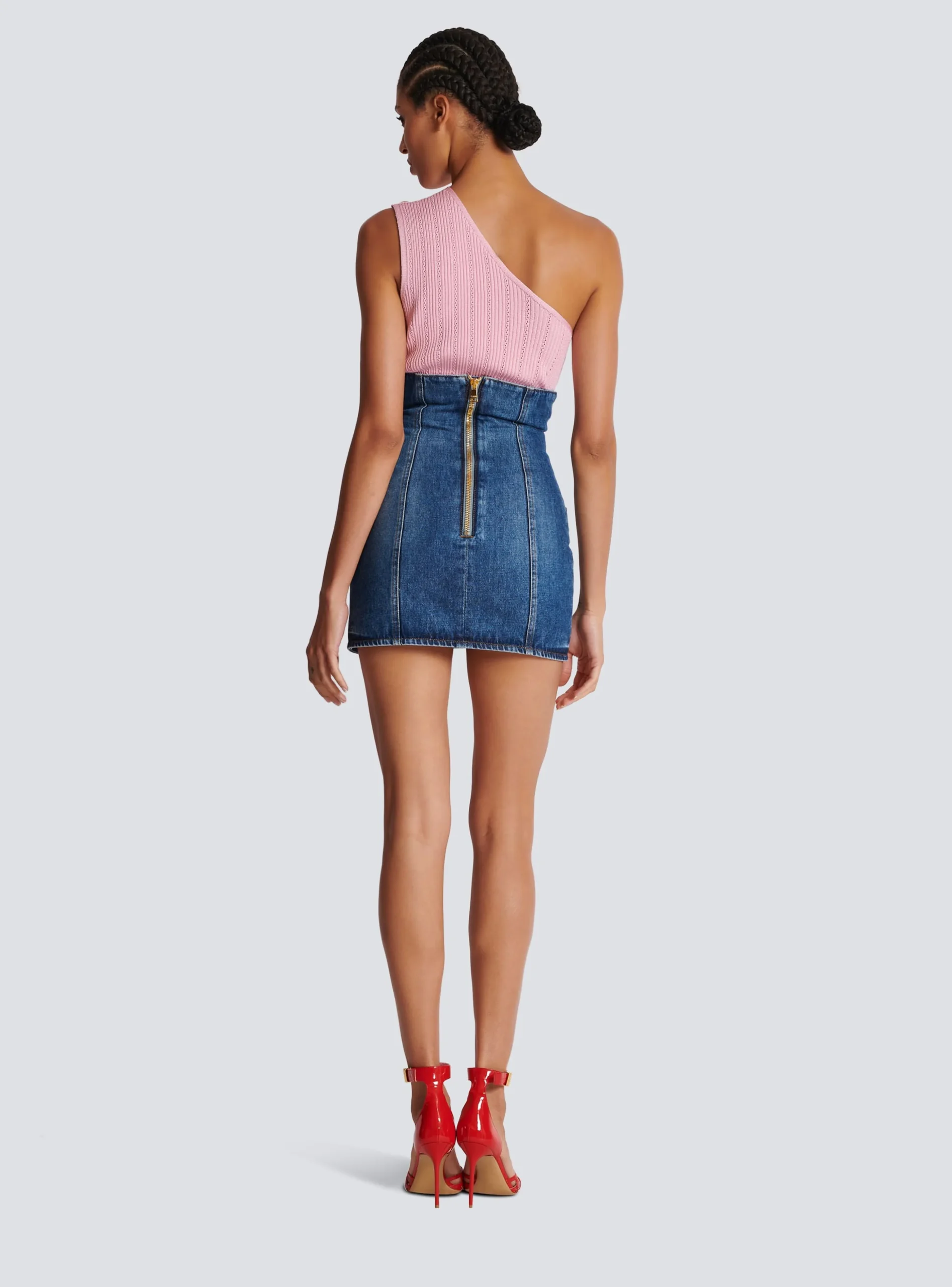 Denim Tulip Skirt With Buttons-Balmain Store