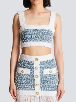 Denim Tweed Strappy Top-Balmain Store