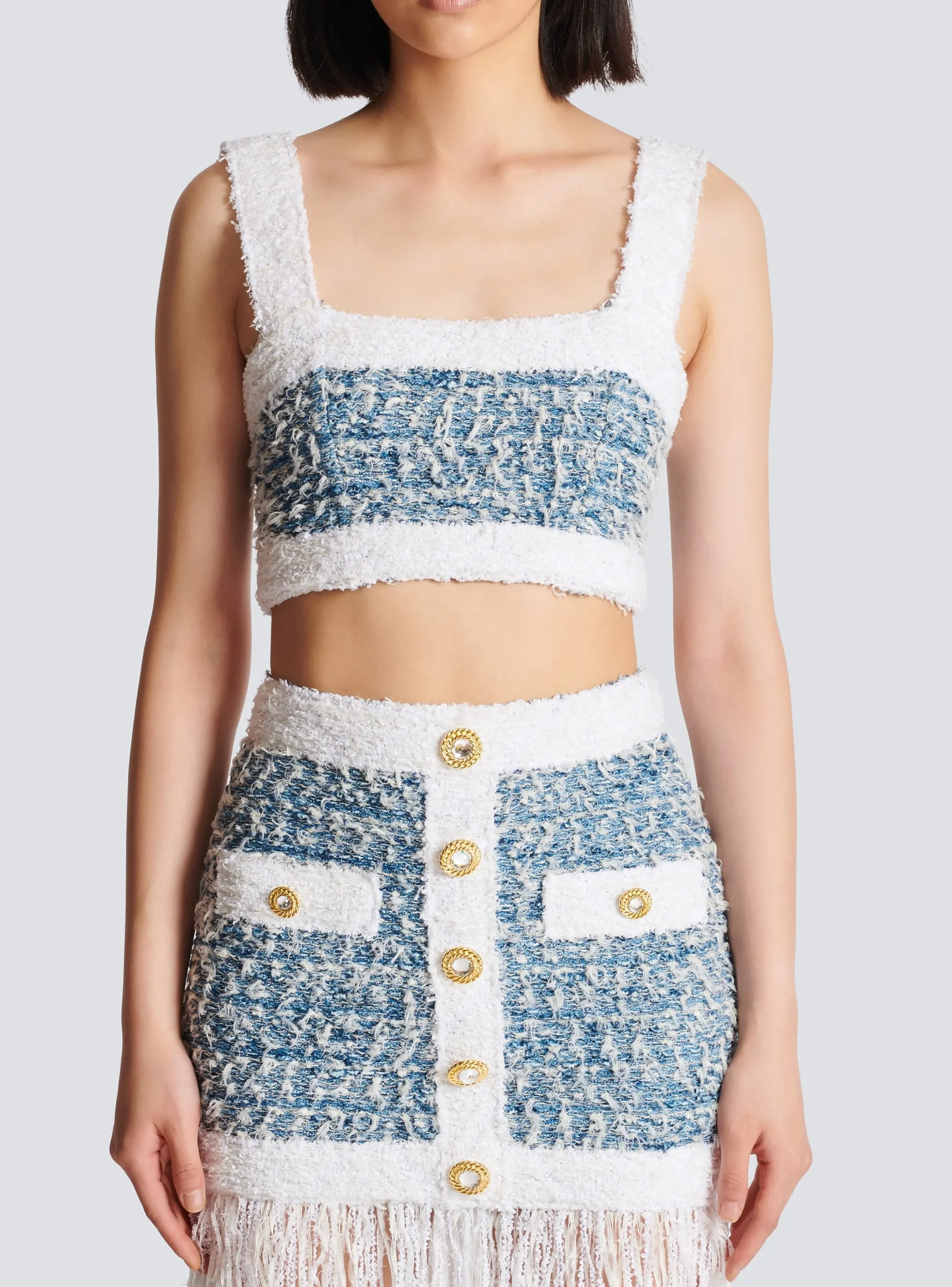 Denim Tweed Strappy Top-Balmain Store