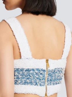 Denim Tweed Strappy Top-Balmain Store