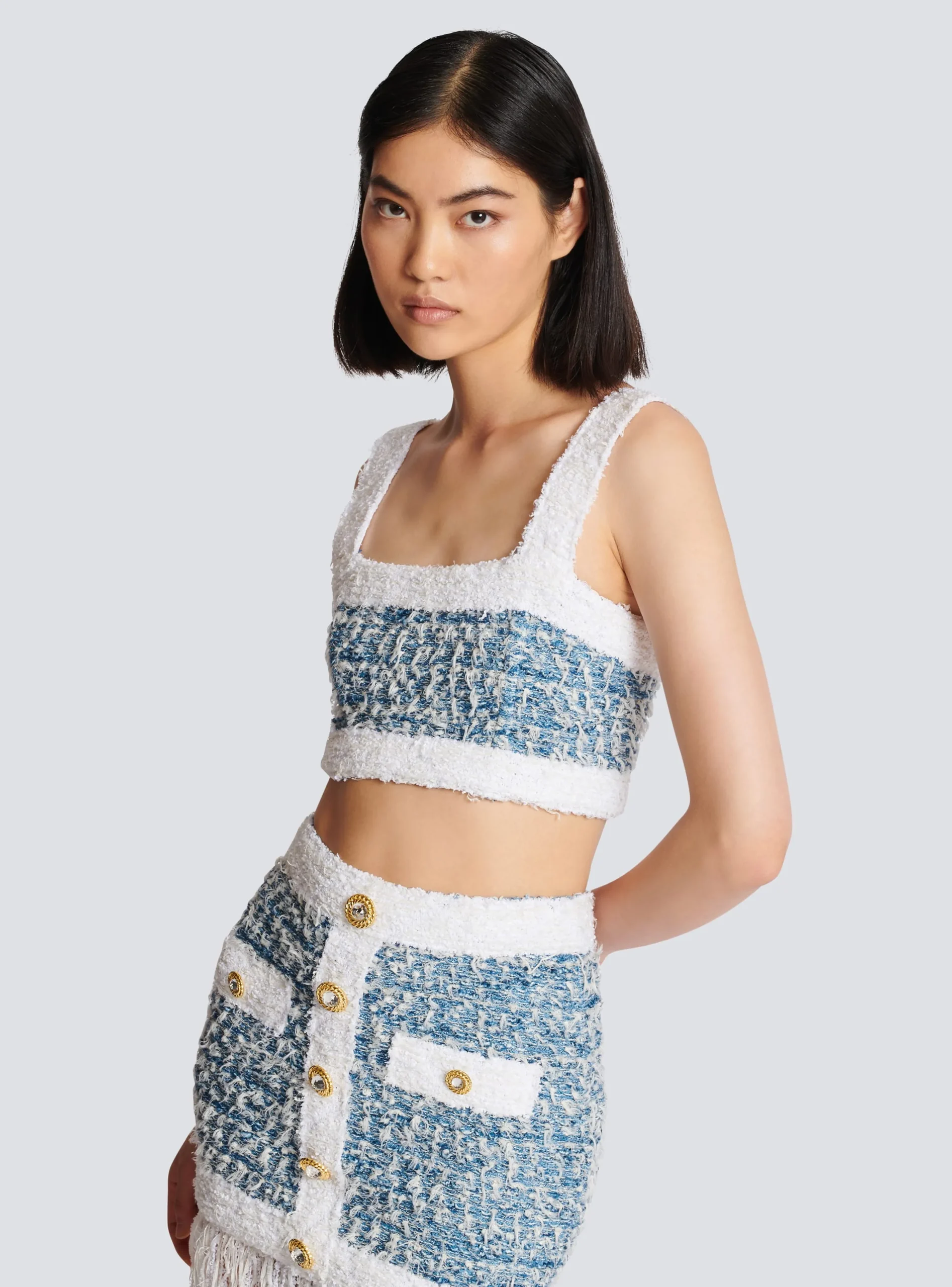 Denim Tweed Strappy Top-Balmain Store