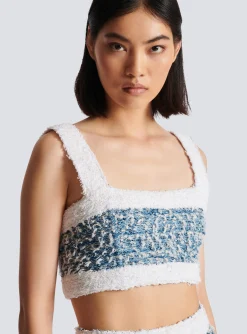 Denim Tweed Strappy Top-Balmain Store