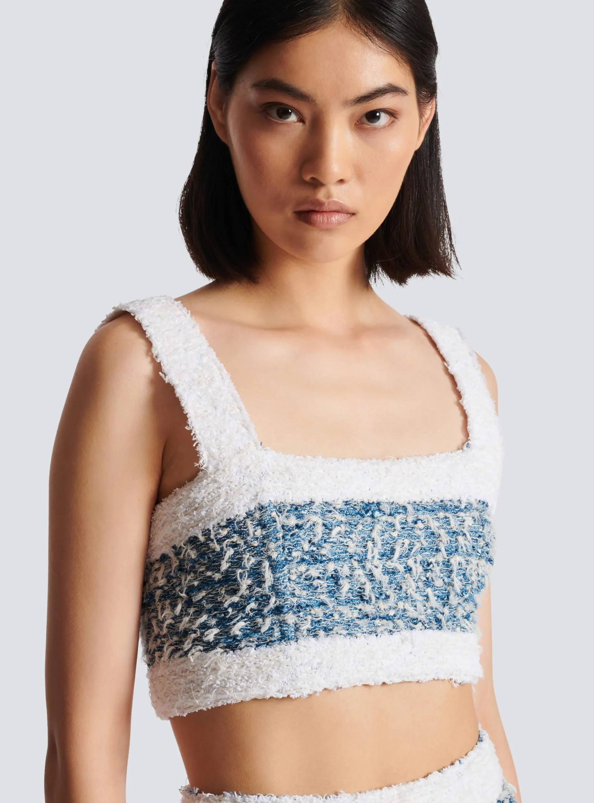 Denim Tweed Strappy Top-Balmain Store