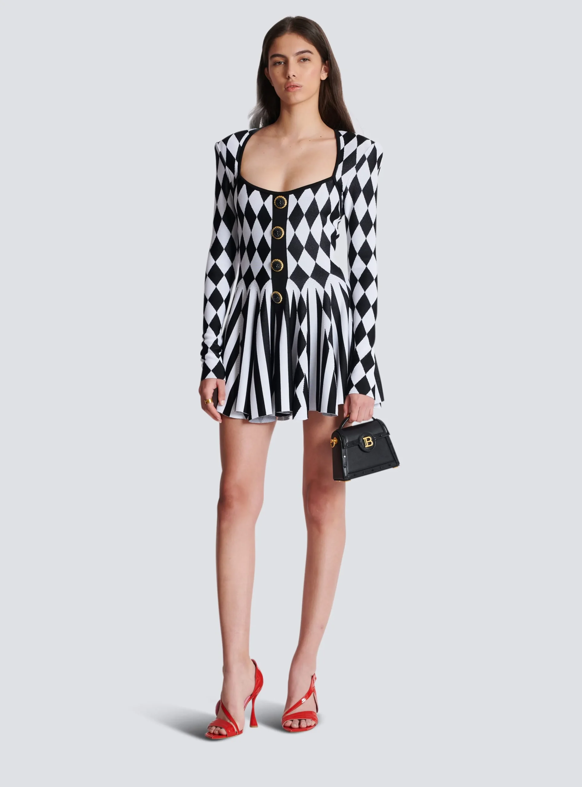 Diamond Jacquard Flared Knit Dress-Balmain Best