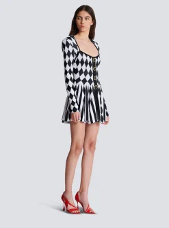 Diamond Jacquard Flared Knit Dress-Balmain Best