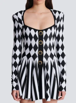 Diamond Jacquard Flared Knit Dress-Balmain Best