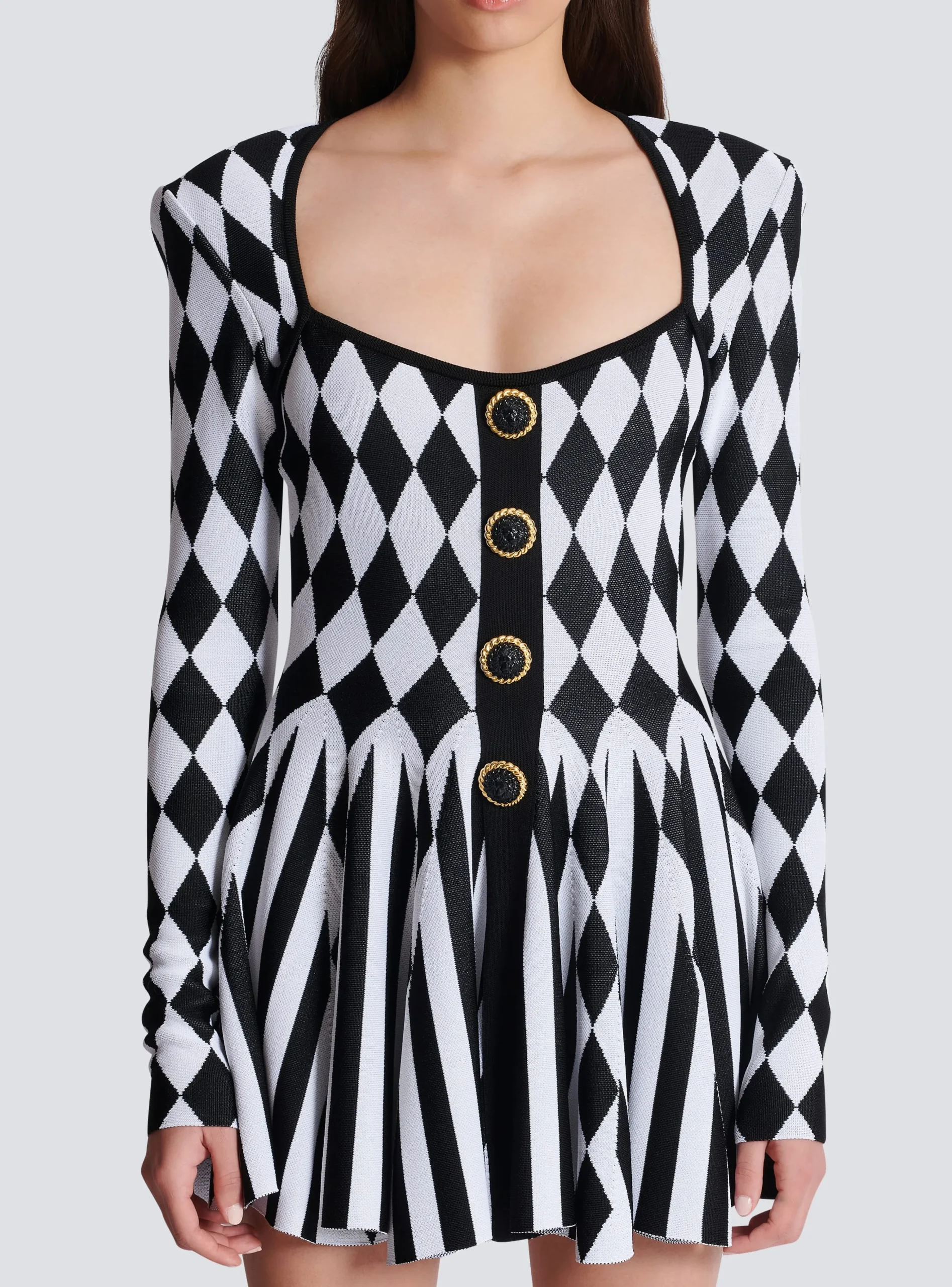 Diamond Jacquard Flared Knit Dress-Balmain Best