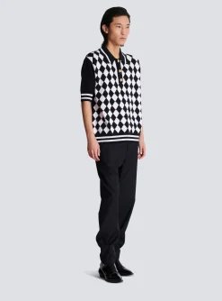 Diamond Polo Shirt In Two-tone Cotton-Balmain Cheap