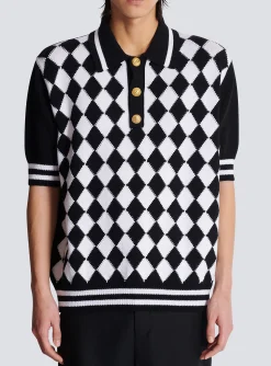 Diamond Polo Shirt In Two-tone Cotton-Balmain Cheap