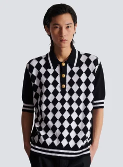 Diamond Polo Shirt In Two-tone Cotton-Balmain Cheap