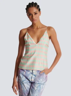 Diamond Print Silk Top-Balmain Fashion