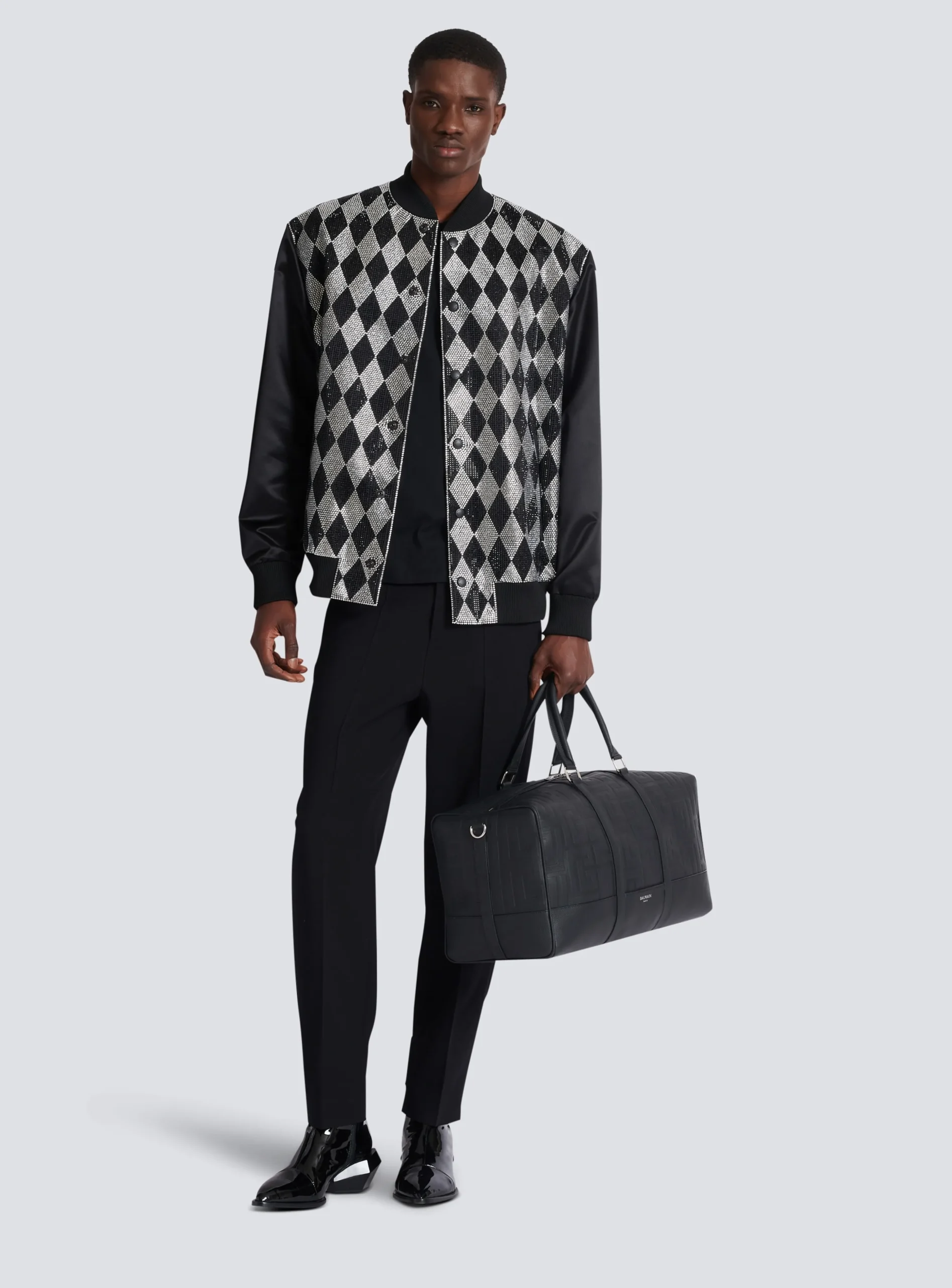 Diamond Satin Bomber Jacket With Rhinestones-Balmain Outlet