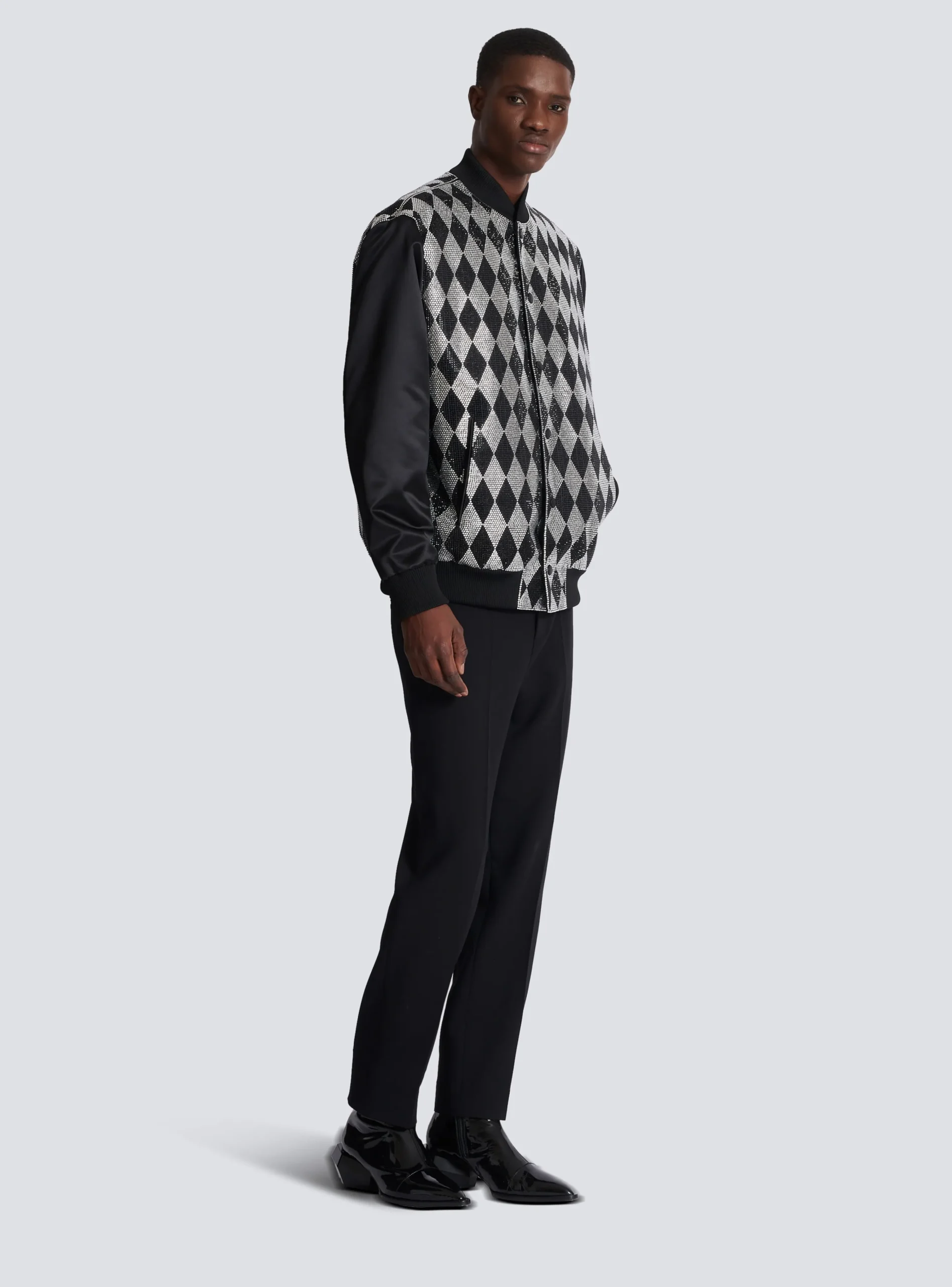 Diamond Satin Bomber Jacket With Rhinestones-Balmain Outlet