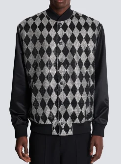 Diamond Satin Bomber Jacket With Rhinestones-Balmain Outlet