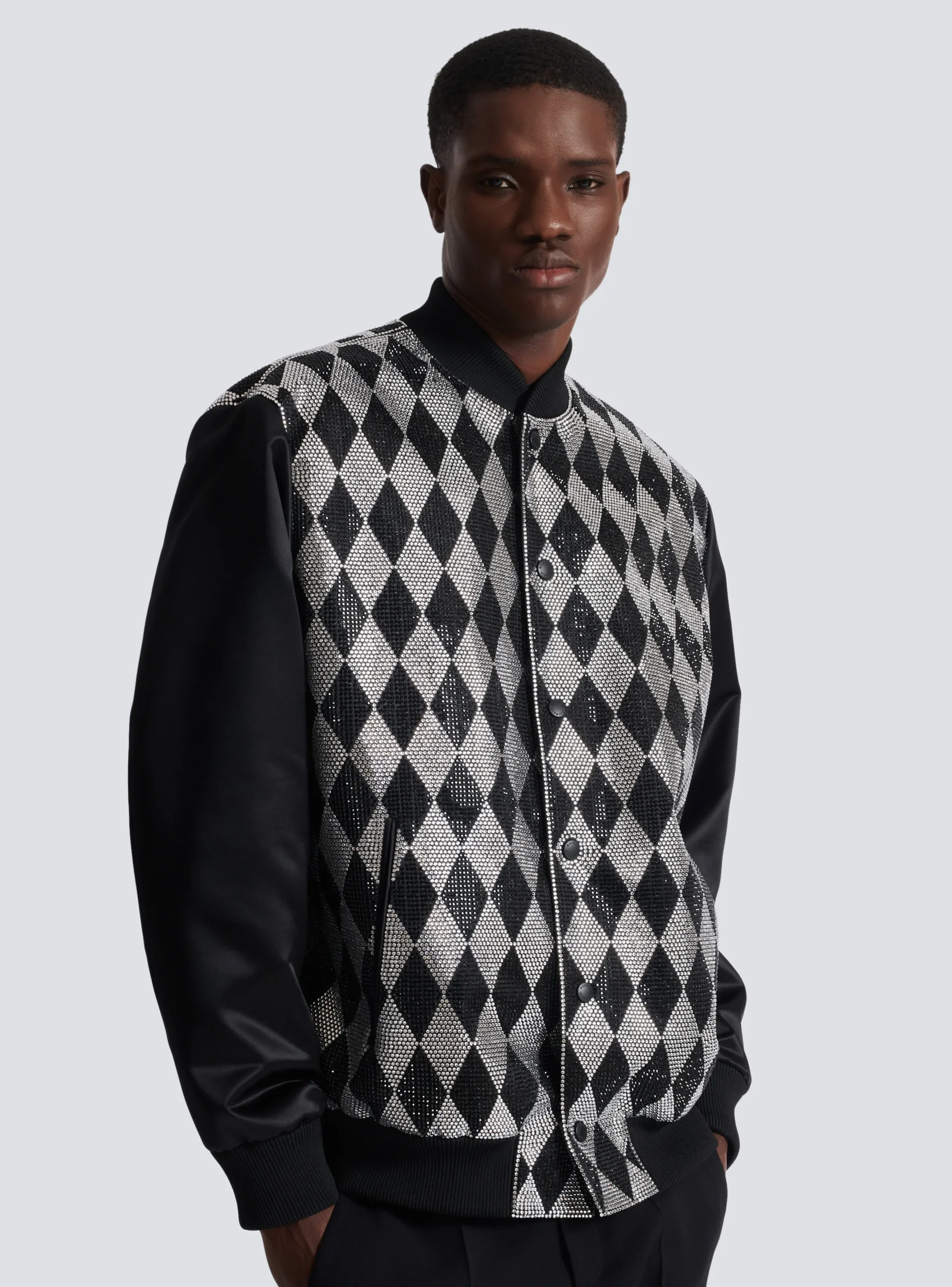 Diamond Satin Bomber Jacket With Rhinestones-Balmain Outlet