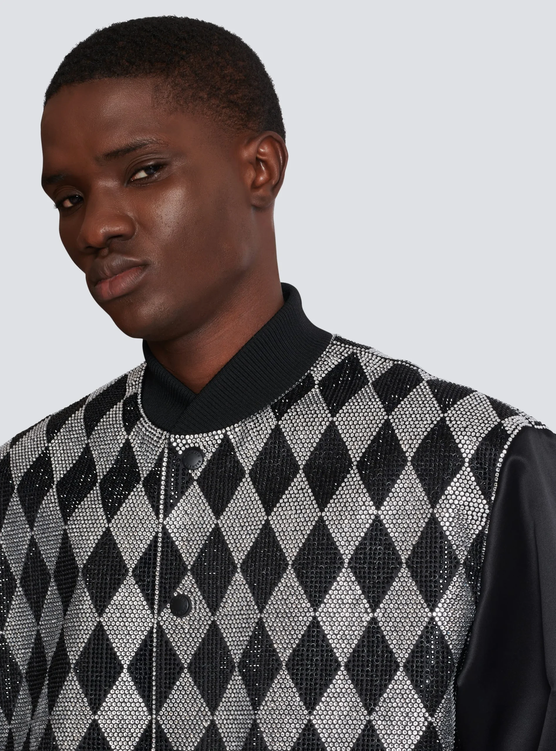 Diamond Satin Bomber Jacket With Rhinestones-Balmain Outlet