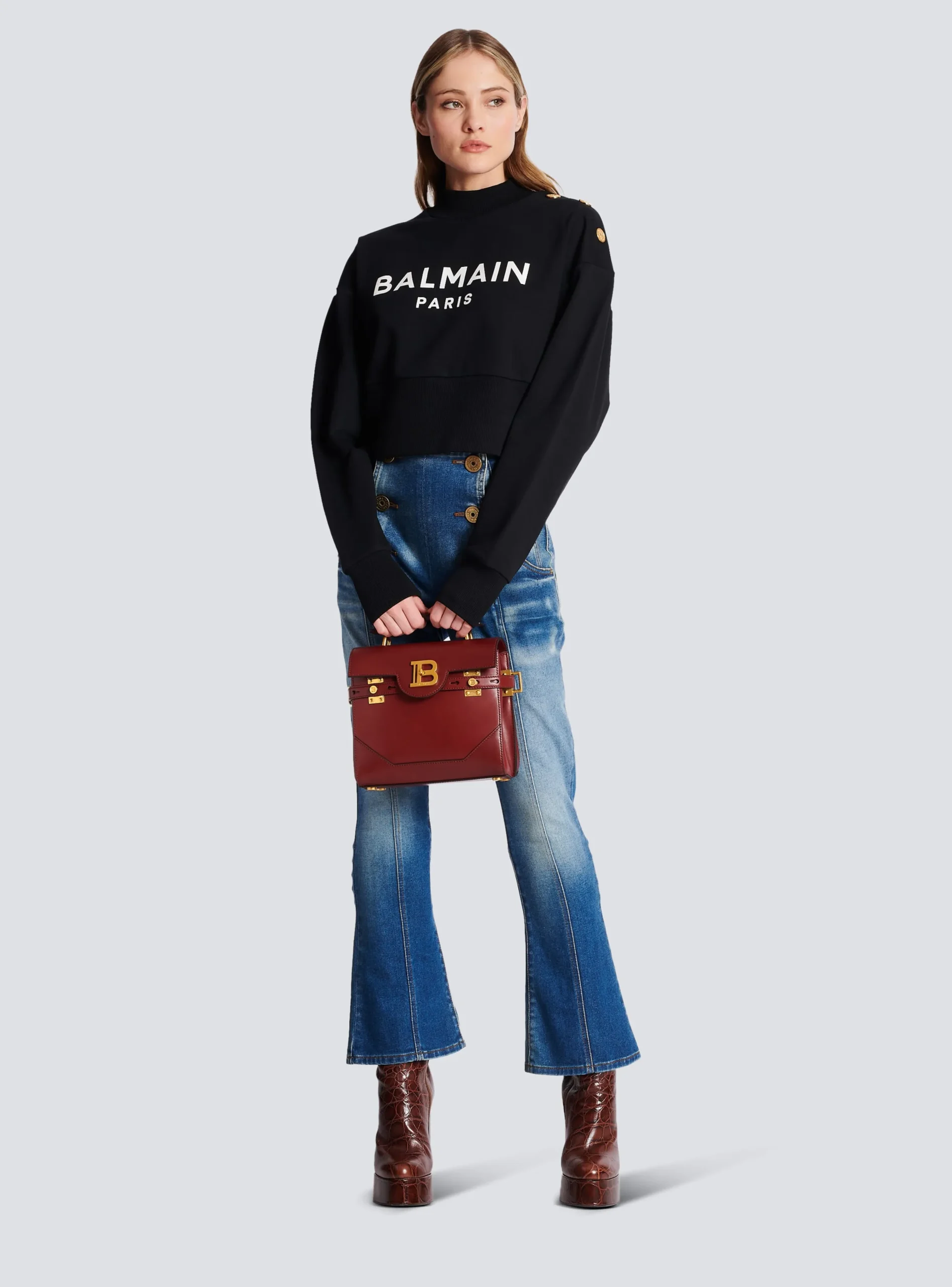 Eco-responsible Cotton Cropped Sweatshirt With Logo Print-Balmain New