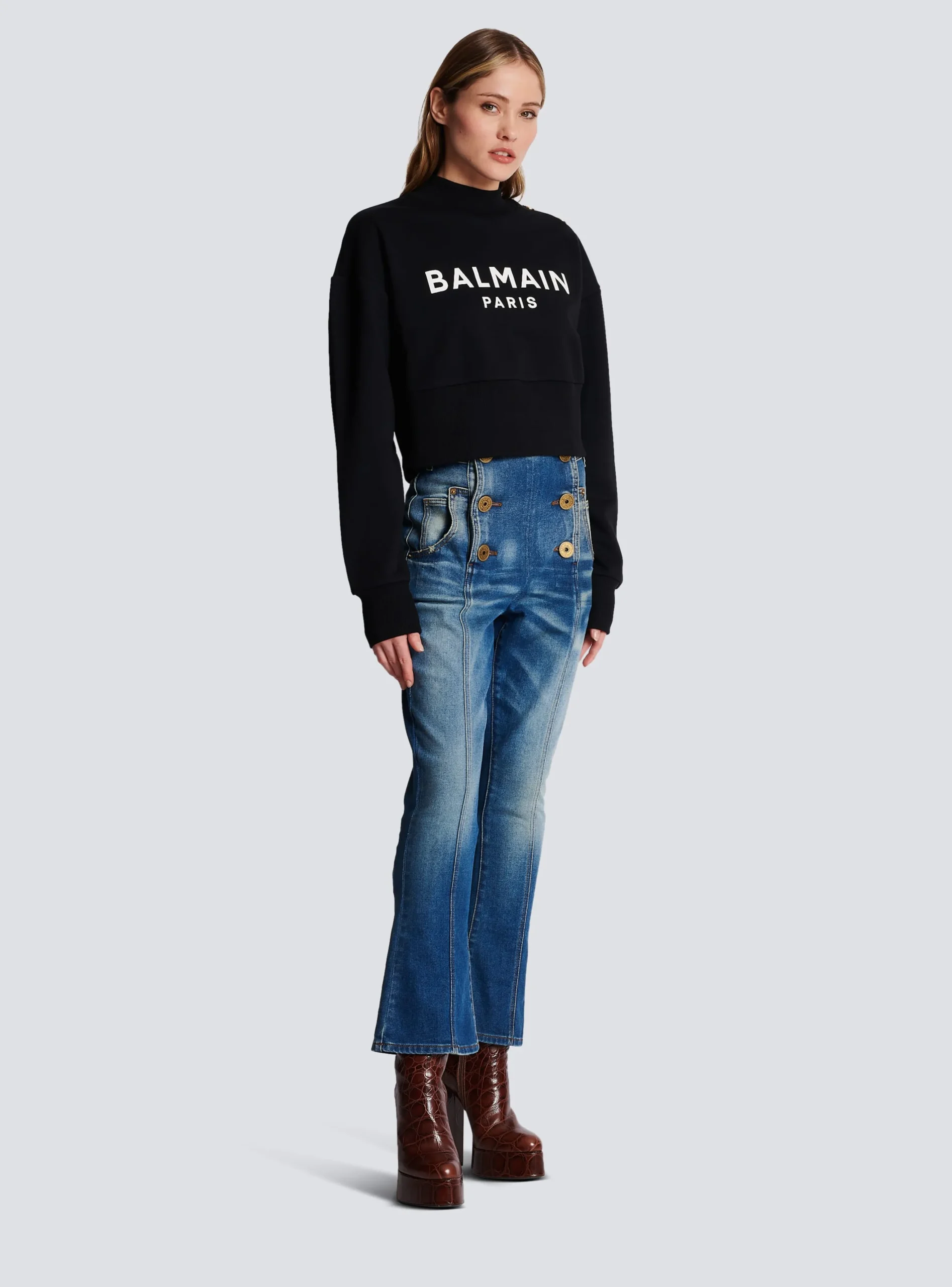 Eco-responsible Cotton Cropped Sweatshirt With Logo Print-Balmain New