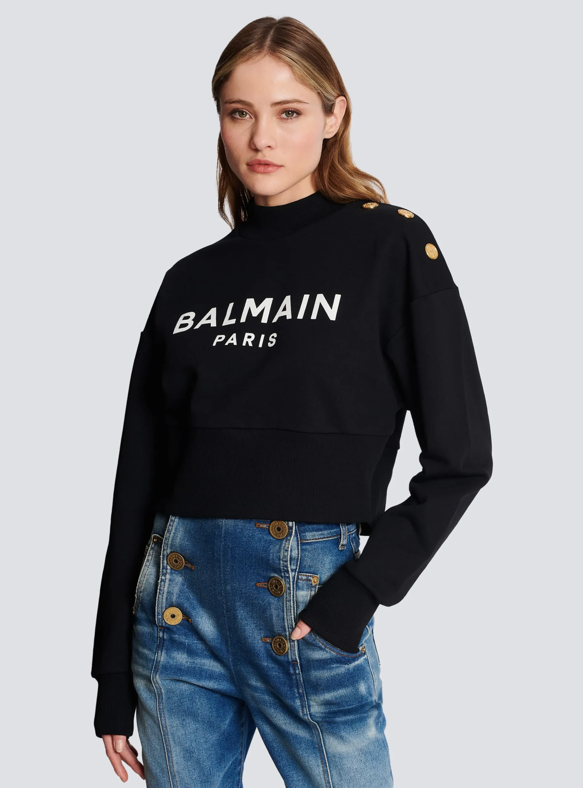 Eco-responsible Cotton Cropped Sweatshirt With Logo Print-Balmain New