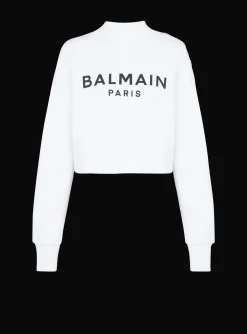 Eco-responsible Cotton Cropped Sweatshirt With Logo Print-Balmain Hot
