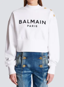 Eco-responsible Cotton Cropped Sweatshirt With Logo Print-Balmain Hot