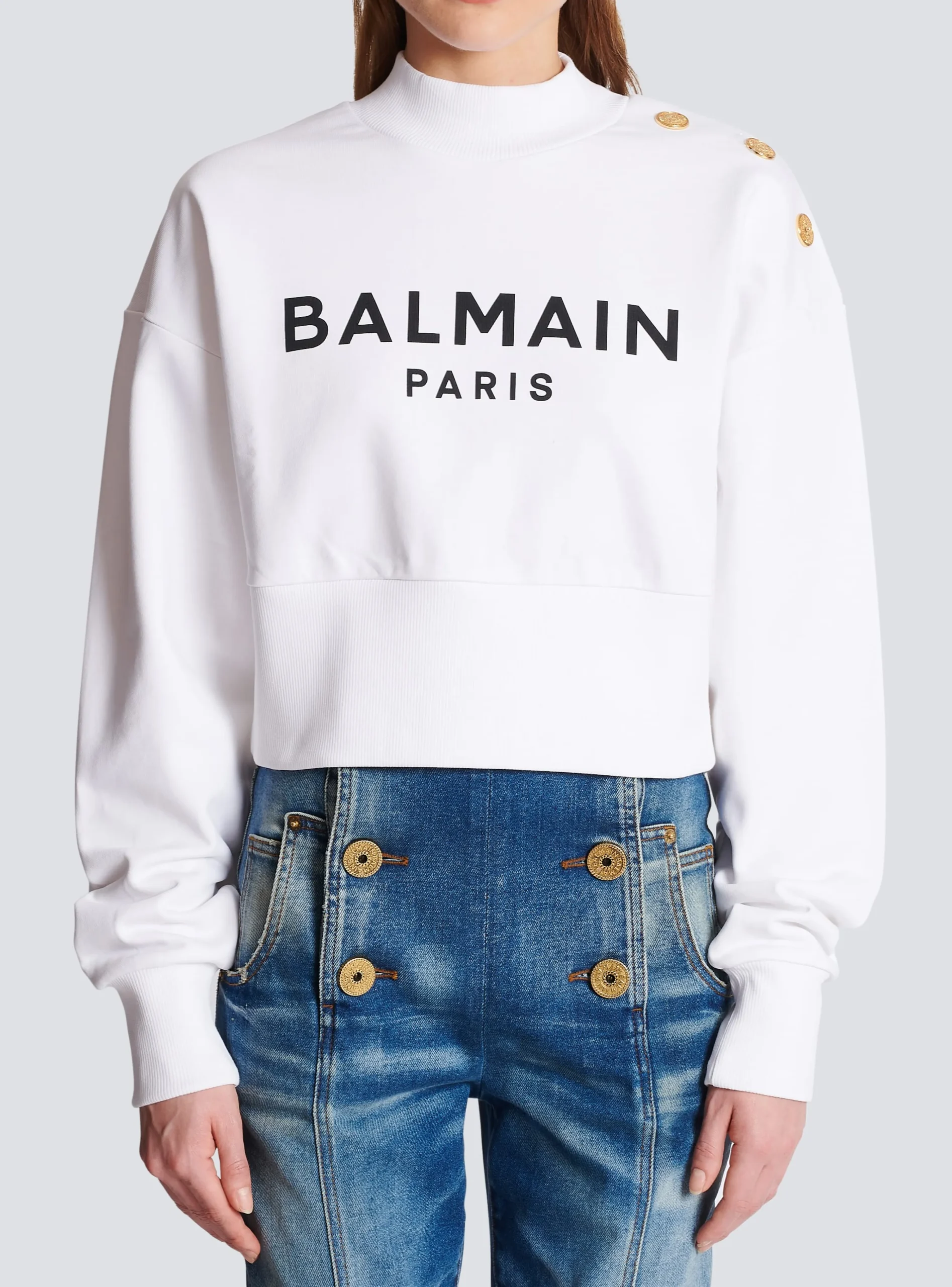 Eco-responsible Cotton Cropped Sweatshirt With Logo Print-Balmain Hot
