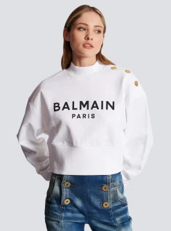 Eco-responsible Cotton Cropped Sweatshirt With Logo Print-Balmain Hot