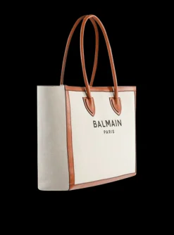 Ecru Canvas B-Army 42 Tote Bag With Brown Leather Panels-Balmain Hot