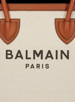 Ecru Canvas B-Army 42 Tote Bag With Brown Leather Panels-Balmain Hot